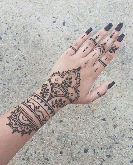 bh1709 1 Piece Lotus Wrist Black Henna Temporary Tattoo With Modern Henna  Pattern Tattoo For Hands Stickers - Temporary Tattoos - AliExpress