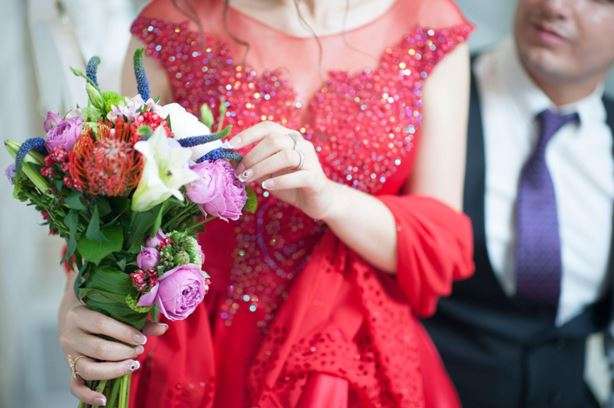 Pink and hotsell red wedding dress