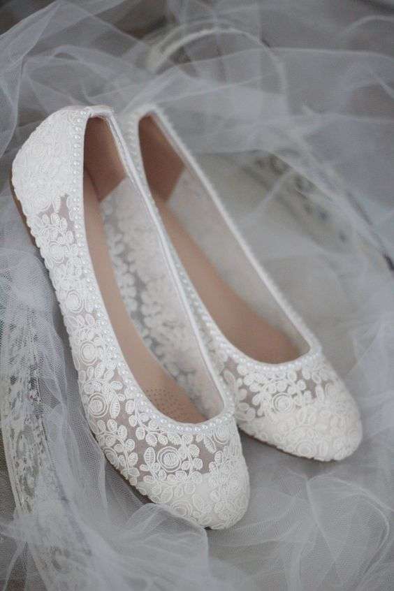 White lace 2024 flats wedding