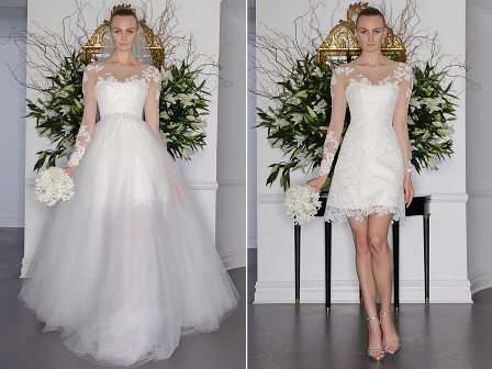 Short wedding dress on sale with detachable long skirt